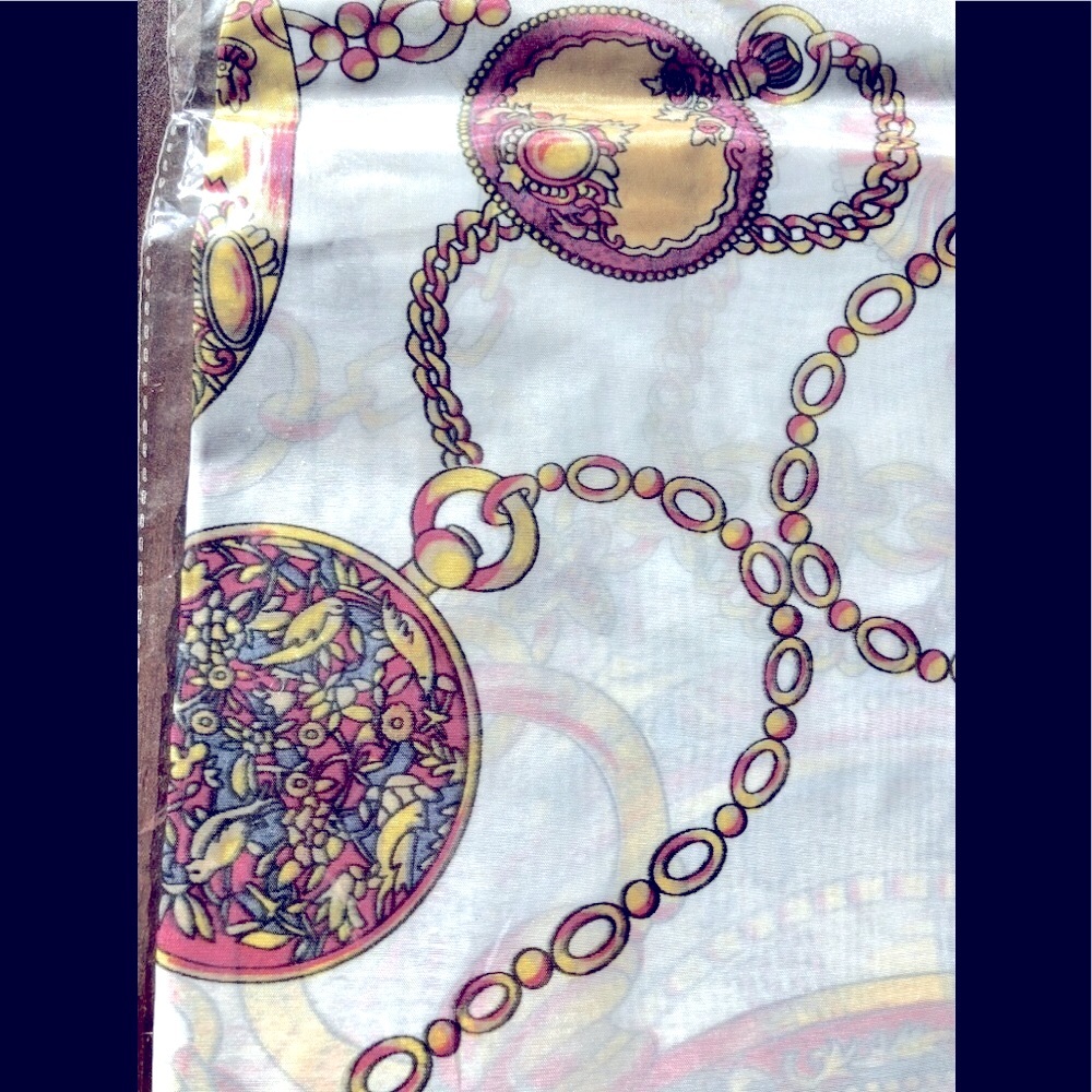 Boston Proper silky scarf sarong wrap White classic gold Chain design 72x 36